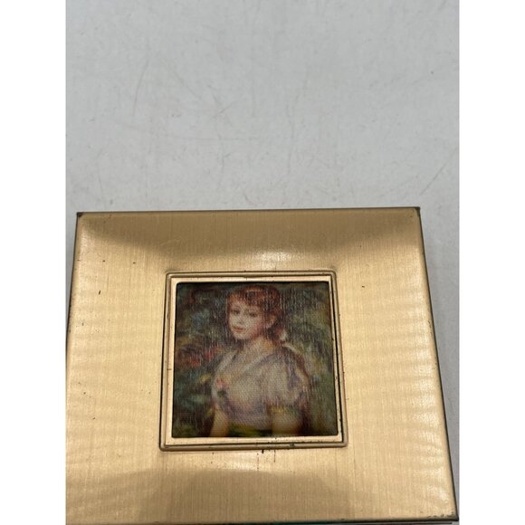 Vintage Gold Tone Compact Case Renoirs Girl Image & Mirror - Picture 6 of 6